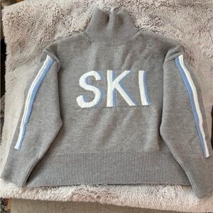 Gray Turtleneck SKI Sweater with Blue and White Stripes